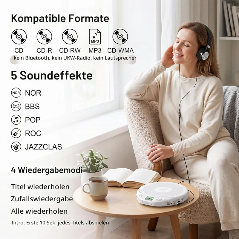Gueray CD Spieler Tragbarer CD-Player Persönliche CD Players mit Kopfhörer LCD Display Anti-Skip Sch