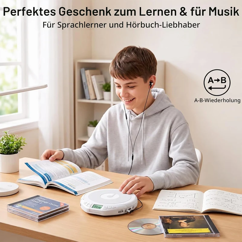 Gueray CD Spieler Tragbarer CD-Player Persönliche CD Players mit Kopfhörer LCD Display Anti-Skip Sch