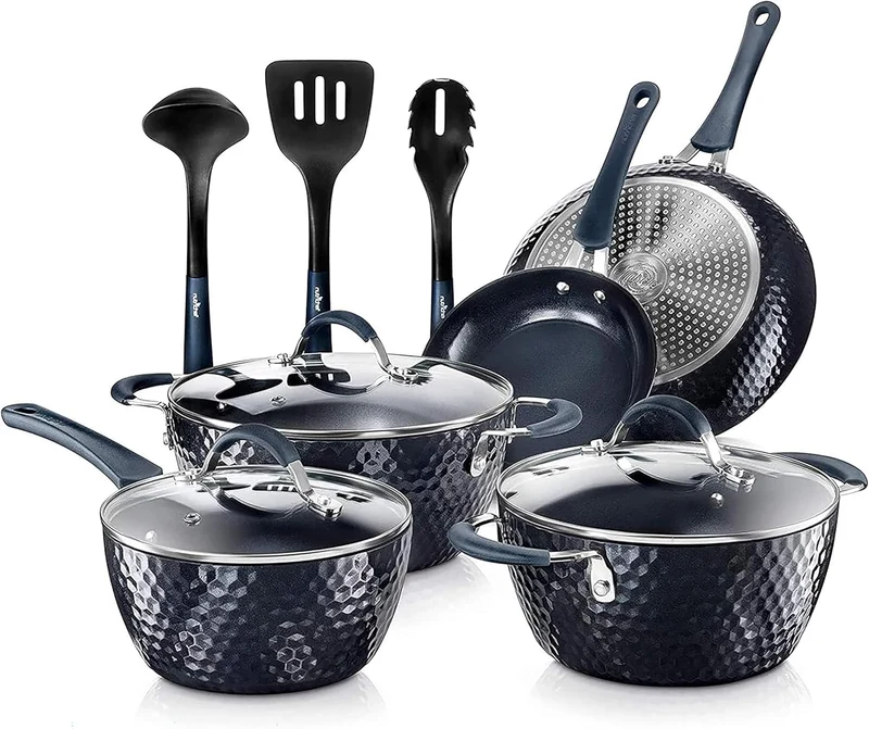 NutriChef Pfannenset & Topfset 11-teilig Antihaftbeschichtet – Kochtopf Set mit Durchsichtigen Decke