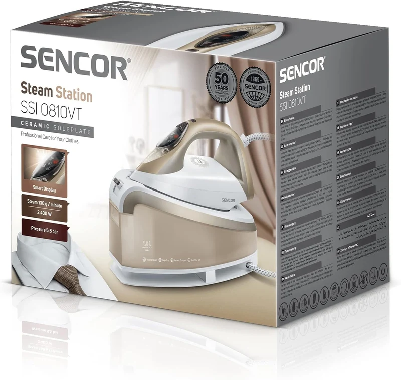 Sencor Dampfbügeleisen mit Heizkessel, Ultraschnell, Anti-Kalk- und Tropf-Technologie, Leistung 2400