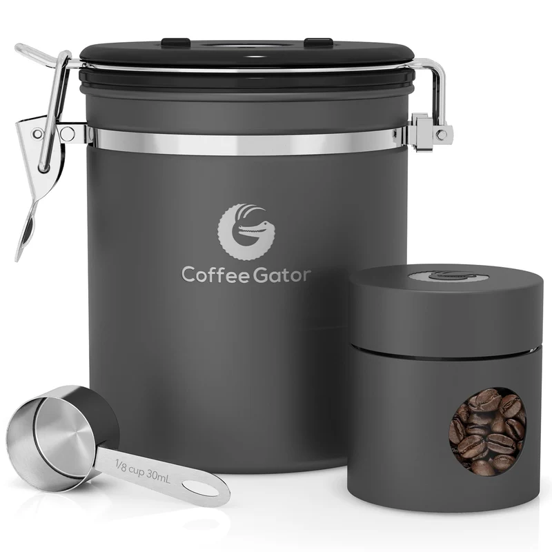Coffee Gator Kaffeedose Edelstahl, Luftdicht Vorratsdose mit Deckel, Datum Tracker, CO2-Freigabevent