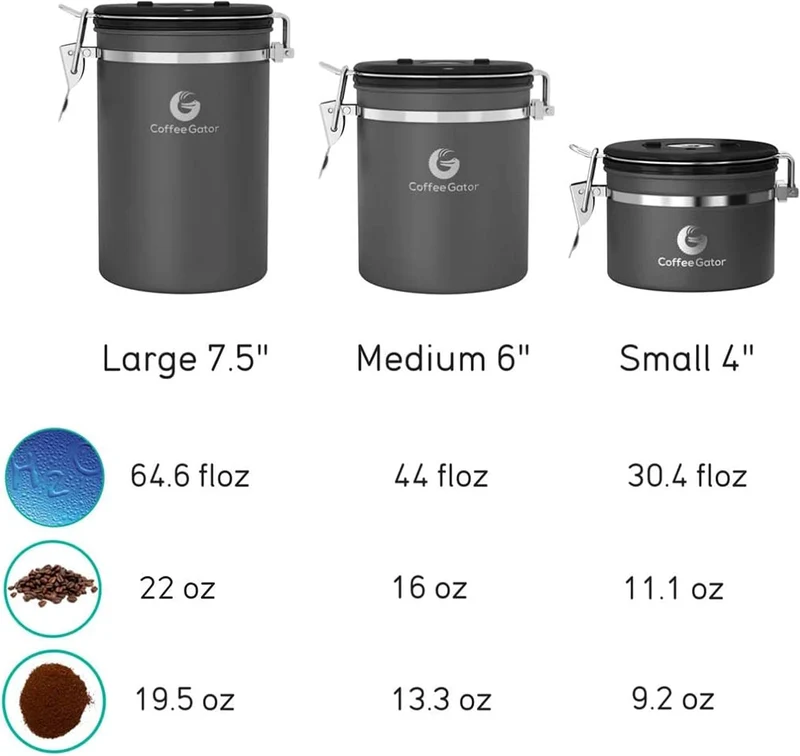 Coffee Gator Kaffeedose Edelstahl, Luftdicht Vorratsdose mit Deckel, Datum Tracker, CO2-Freigabevent