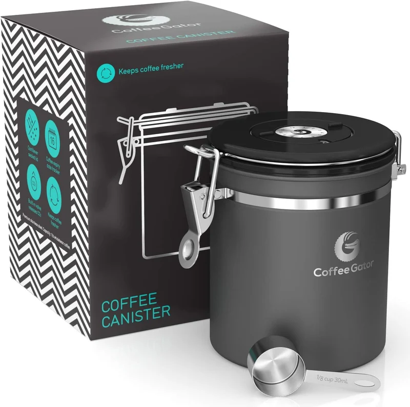 Coffee Gator Kaffeedose Edelstahl, Luftdicht Vorratsdose mit Deckel, Datum Tracker, CO2-Freigabevent