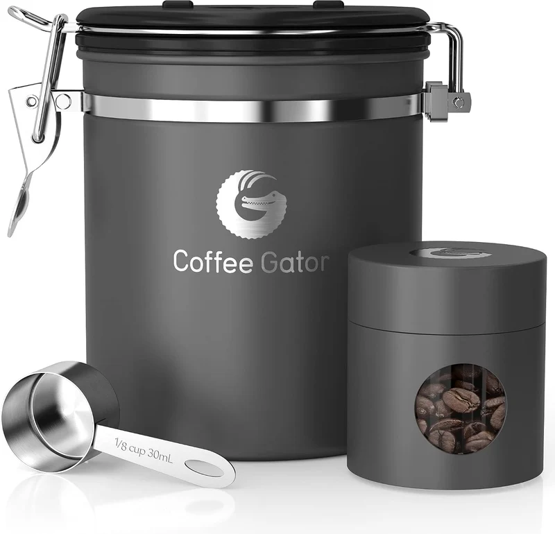 Coffee Gator Kaffeedose Edelstahl, Luftdicht Vorratsdose mit Deckel, Datum Tracker, CO2-Freigabevent