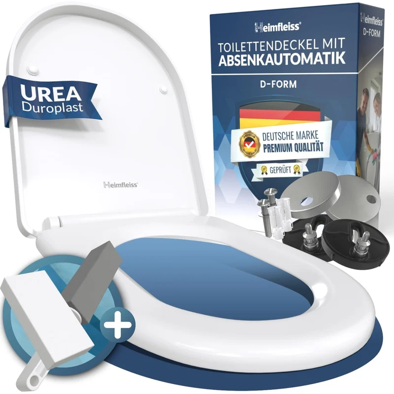 Heimfleiss® Toilettendeckel mit Absenkautomatik D-Form + Montageset | Duroplast WC Sitz mit Absenkau