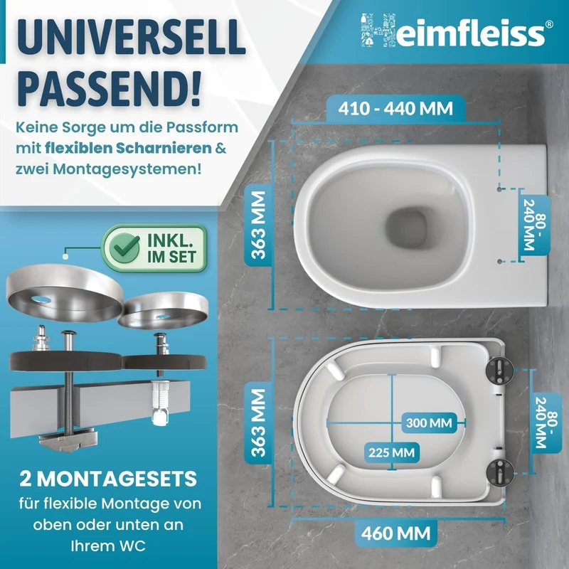 Heimfleiss® Toilettendeckel mit Absenkautomatik D-Form + Montageset | Duroplast WC Sitz mit Absenkau