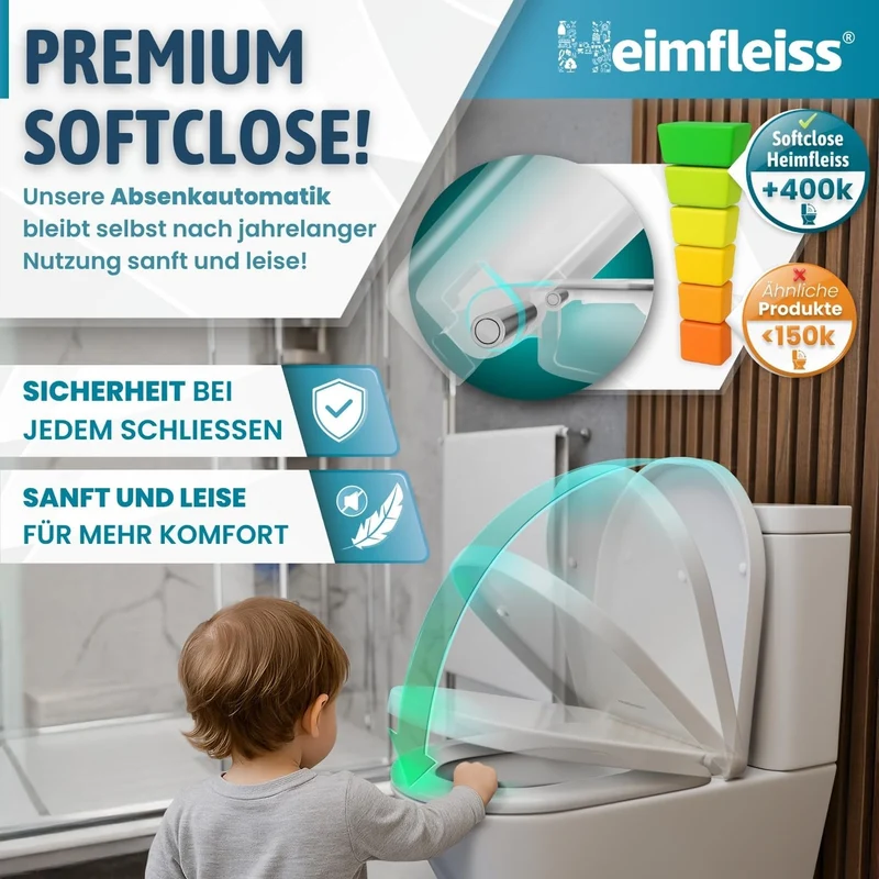 Heimfleiss® Toilettendeckel mit Absenkautomatik D-Form + Montageset | Duroplast WC Sitz mit Absenkau