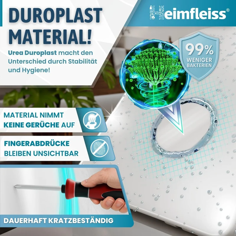 Heimfleiss® Toilettendeckel mit Absenkautomatik D-Form + Montageset | Duroplast WC Sitz mit Absenkau