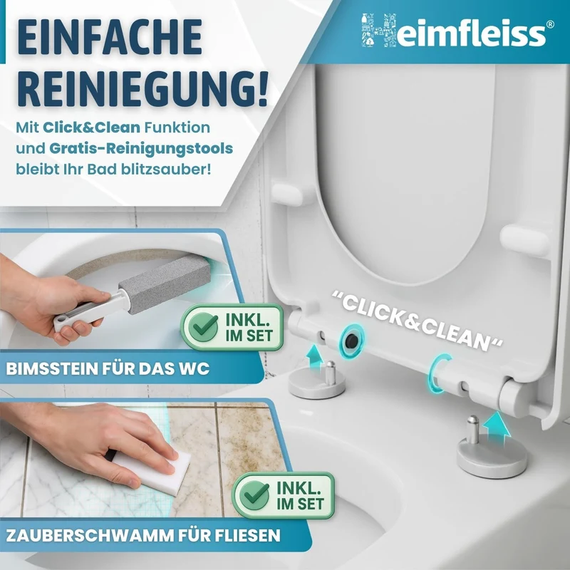 Heimfleiss® Toilettendeckel mit Absenkautomatik D-Form + Montageset | Duroplast WC Sitz mit Absenkau