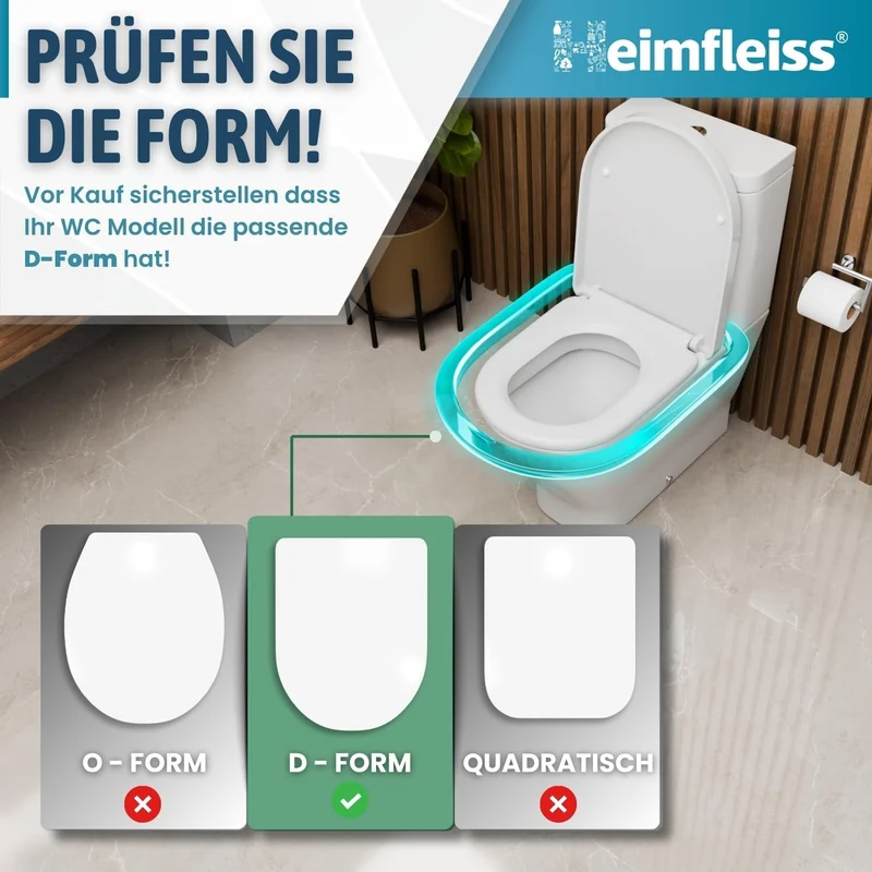 Heimfleiss® Toilettendeckel mit Absenkautomatik D-Form + Montageset | Duroplast WC Sitz mit Absenkau