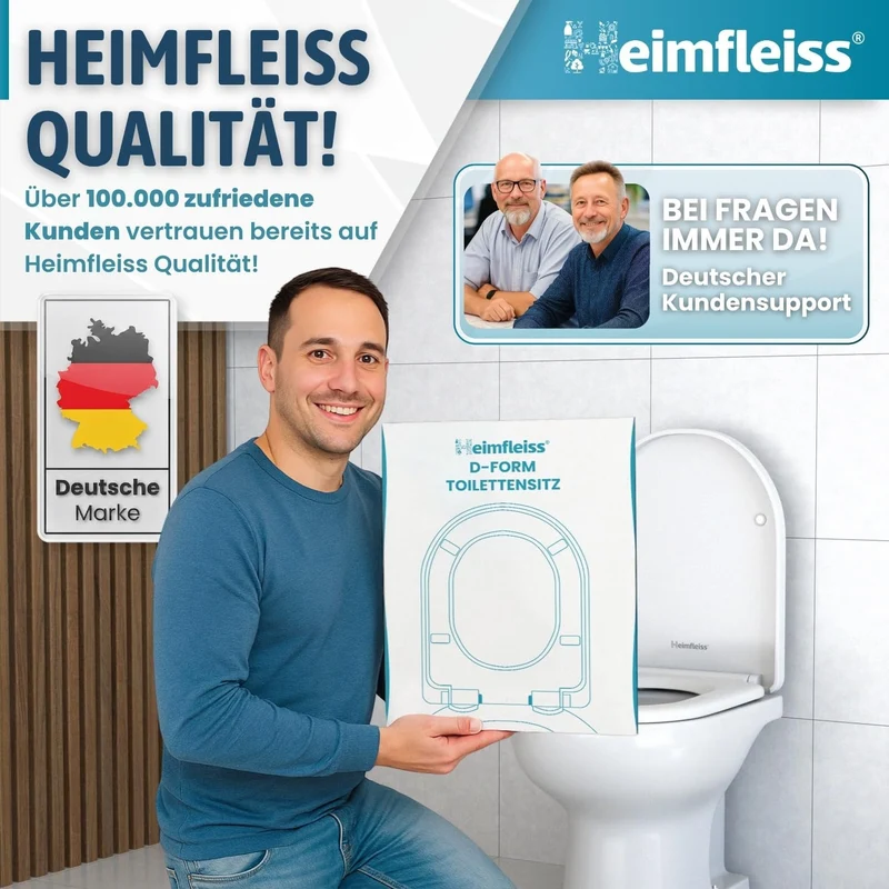 Heimfleiss® Toilettendeckel mit Absenkautomatik D-Form + Montageset | Duroplast WC Sitz mit Absenkau