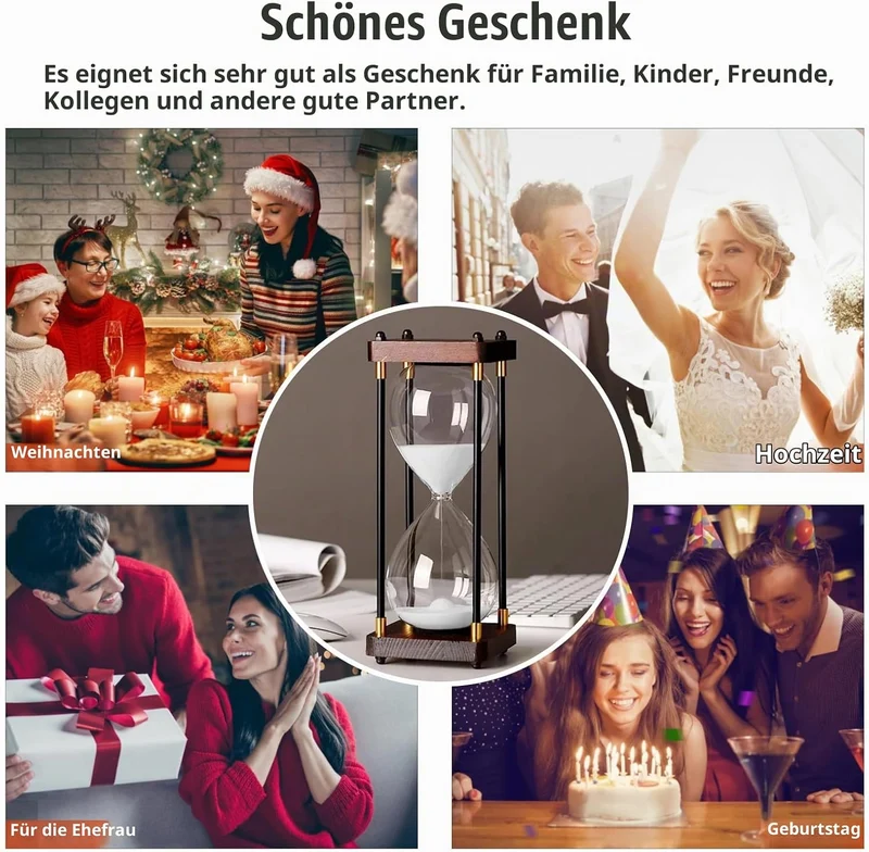 Grosse Sanduhr 60 Minuten, Sanduhr aus Holz, Regenbogen Glas Deko Sanduhren, Geschenk Sanduhr, für H