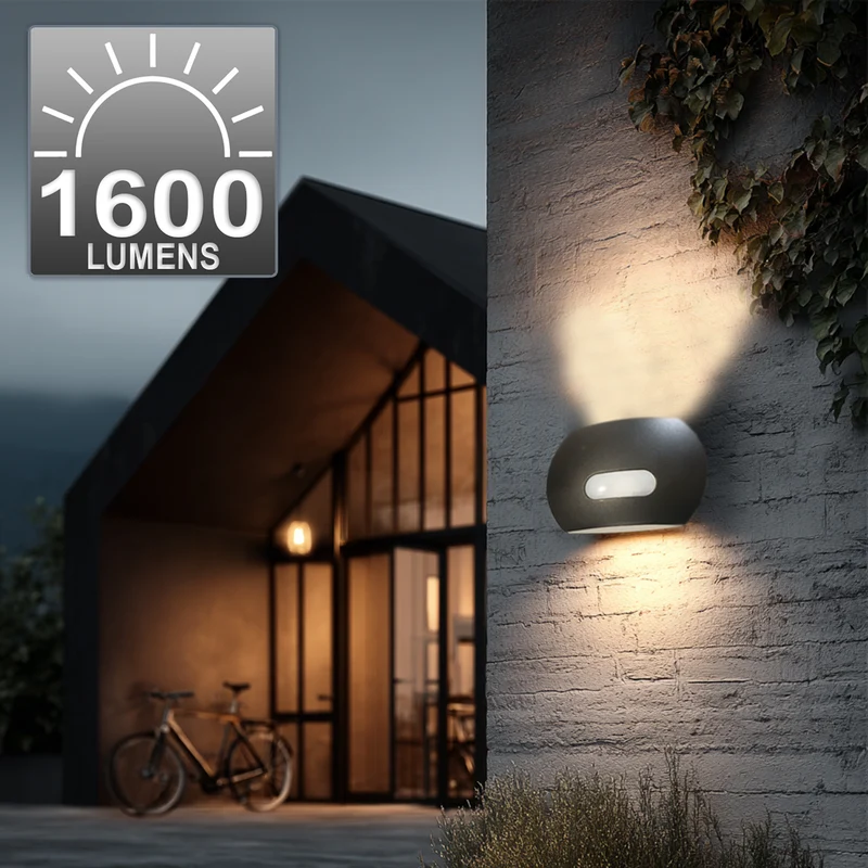 Maclean Energy MCE366 LED wall lamp with PIR sensor - PC + ALU, 20W (1600lm) Neutral White 4000K IP65 gray