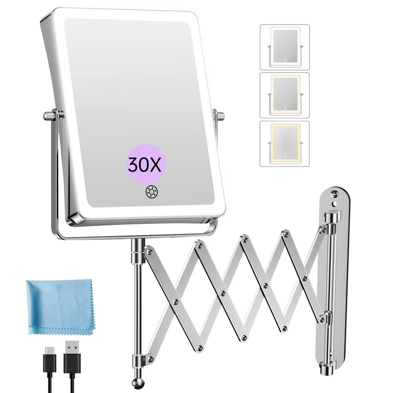 Famihomii 5000mAh Wiederaufladbar Kosmetikspiegel mit LED Beleuchtetung, 8,7 Zoll beidseitig 1X/20X