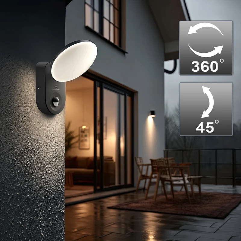 Maclean Energy MCE367 LED wall lamp with PIR sensor - PC + ALU, 15W (1100lm) Neutral White 4000K IP65 gray