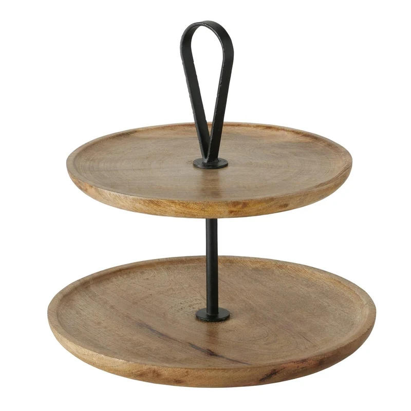Boltze Etagere Kabir Obstkorb aus Holz und Metall 2 Etagen Obstschale Gemüseschale Dekorativ Skandin