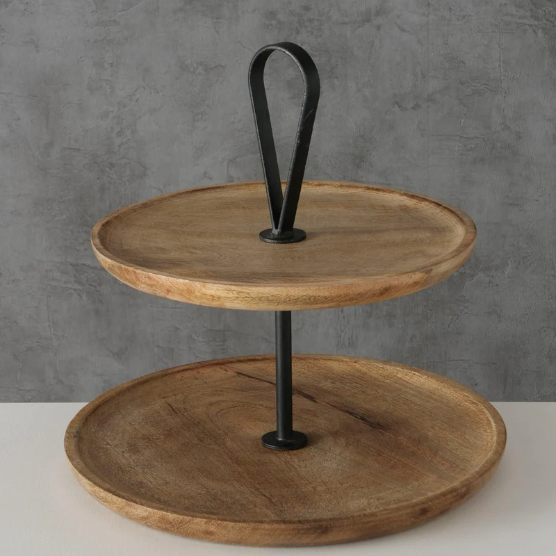 Boltze Etagere Kabir Obstkorb aus Holz und Metall 2 Etagen Obstschale Gemüseschale Dekorativ Skandin