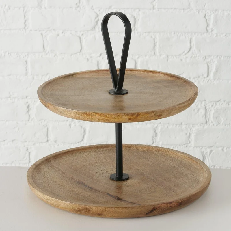 Boltze Etagere Kabir Obstkorb aus Holz und Metall 2 Etagen Obstschale Gemüseschale Dekorativ Skandin