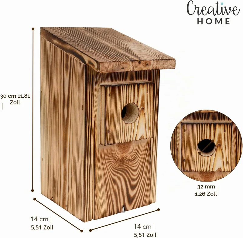 Creative Home Nistkasten für Vögel für Draussen Wetterfest | Geflammt | Vogelnistkasten aus Kiefernh