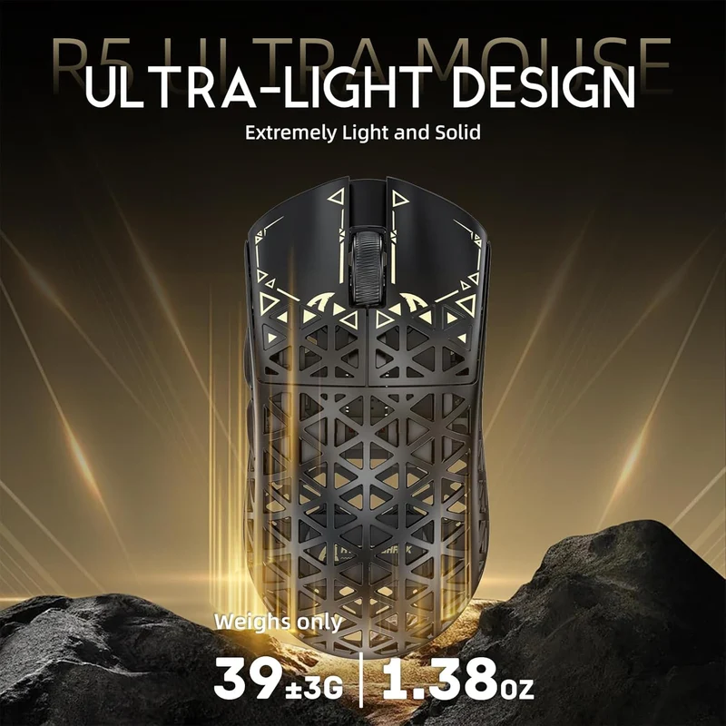 ATTACK SHARK R5 Ultra Carbonfaser Gaming-Maus, 39g Superlight, 8000Hz Kabellose Mouse, 42000 DPI, PA