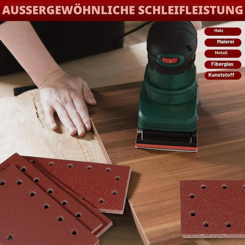 BIGP Schleifpapier Set 50 Stück (230x115 mm) - Klett-Schleifblätter für Schwingschleifer mit 14-Loch