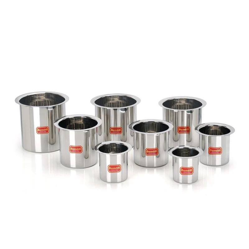 Sumeet Edelstahl Ganj/Milchkocher/Milchtopf/Lang-Tapeli Set von 8 Stück (400ml, 550ml, 750ml, 1150ml