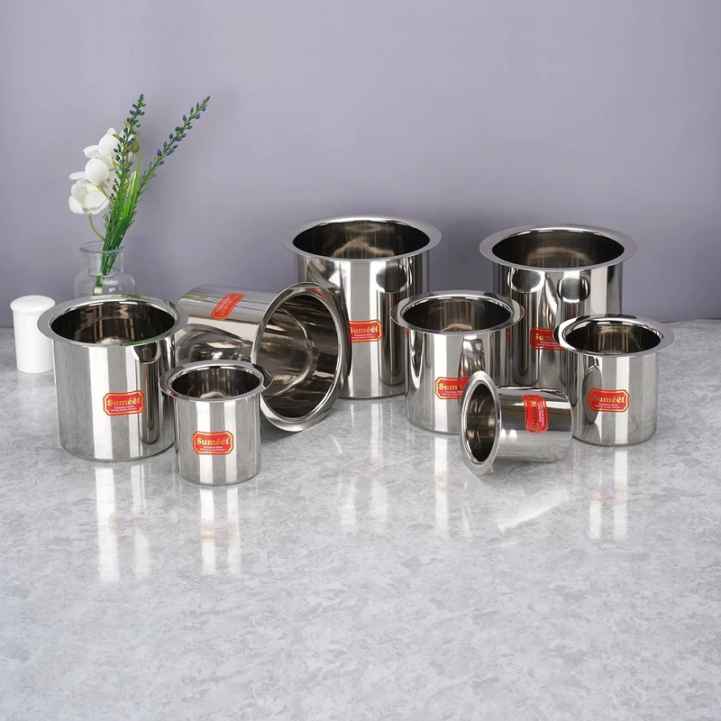 Sumeet Edelstahl Ganj/Milchkocher/Milchtopf/Lang-Tapeli Set von 8 Stück (400ml, 550ml, 750ml, 1150ml