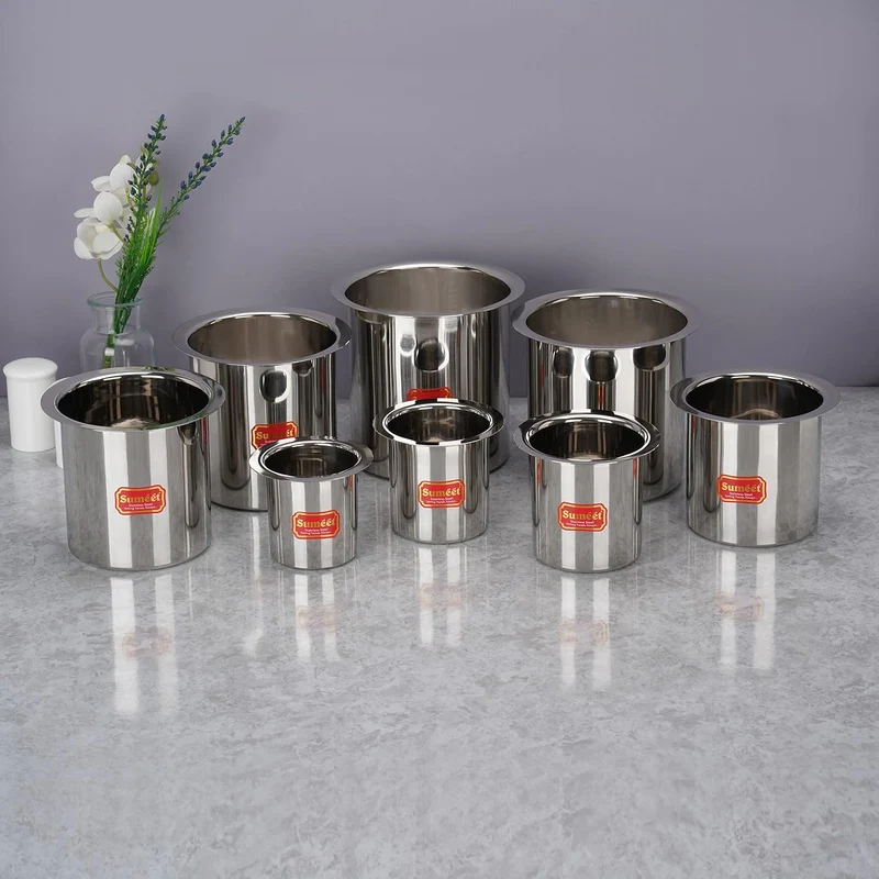 Sumeet Edelstahl Ganj/Milchkocher/Milchtopf/Lang-Tapeli Set von 8 Stück (400ml, 550ml, 750ml, 1150ml