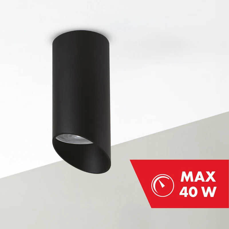 Maclean surface-mounted luminaire / tube, spot, round, aluminum, GU10, 55x130mm, black color, MCE360 B