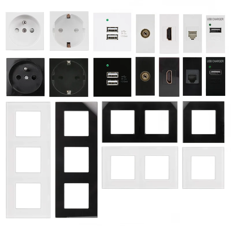 Maclean MCE725B LAN Socket CAT.6 Universal Network Socket Modular Wall Socket Flush Mount (LAN Socket, Black)