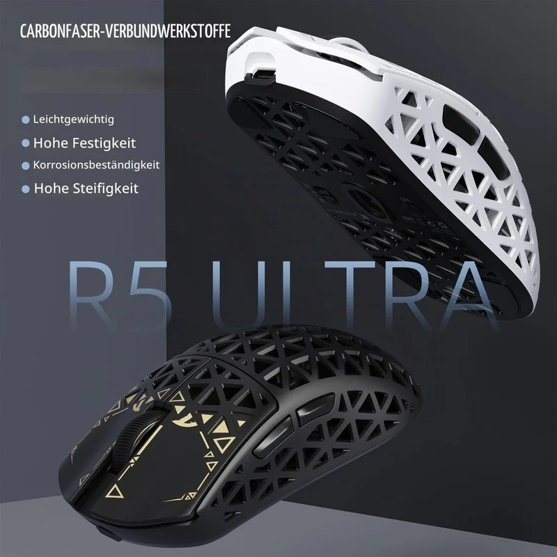 ATTACK SHARK R5 Ultra Carbonfaser Gaming-Maus, 39g Superlight, 8000Hz Kabellose Mouse, 42000 DPI, PA