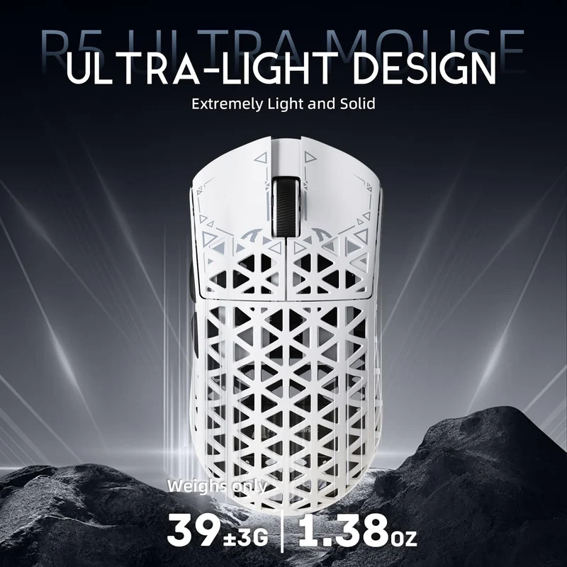 ATTACK SHARK R5 Ultra Carbonfaser Gaming-Maus, 39g Superlight, 8000Hz Kabellose Mouse, 42000 DPI, PA