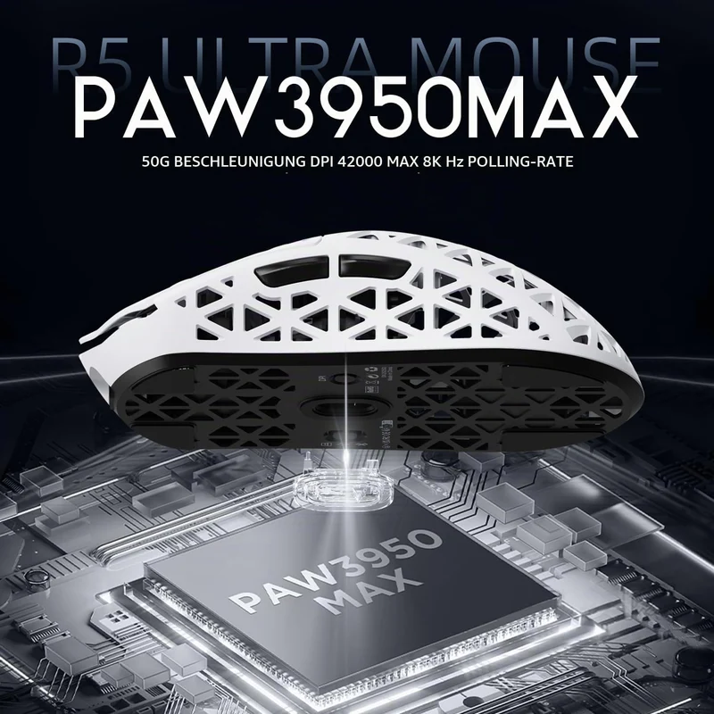 ATTACK SHARK R5 Ultra Carbonfaser Gaming-Maus, 39g Superlight, 8000Hz Kabellose Mouse, 42000 DPI, PA