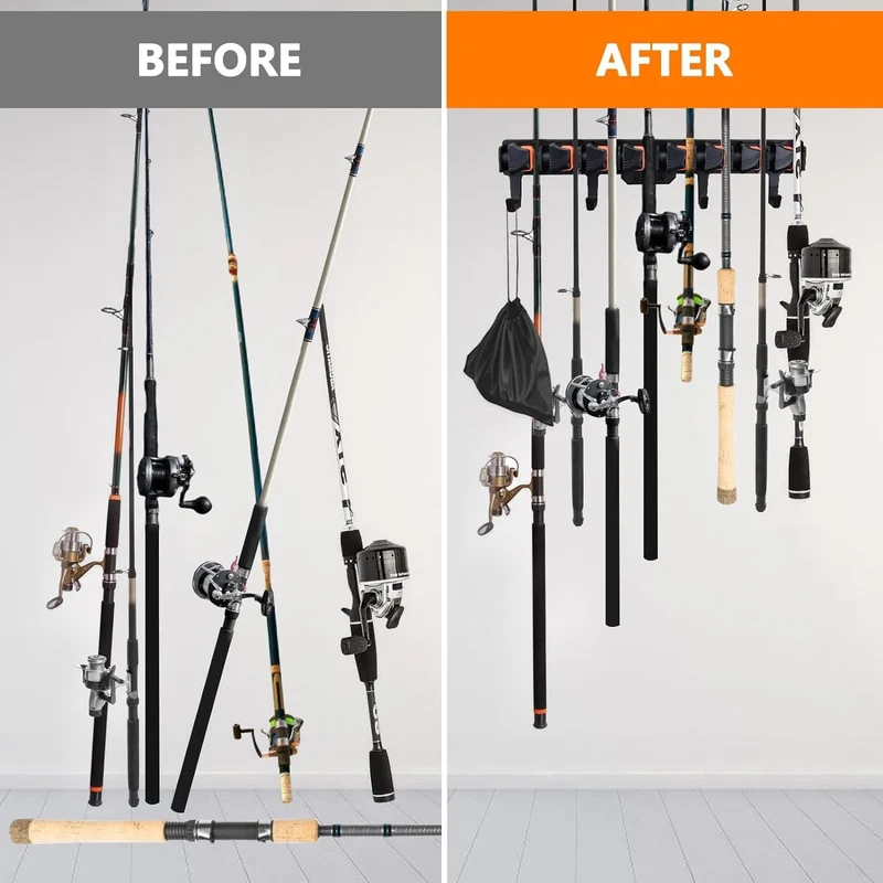 Angelrutenhalter für Garage mit Federgriff Design, Fishing Rod Rack Wand Angel Rutenhalter Vertikale
