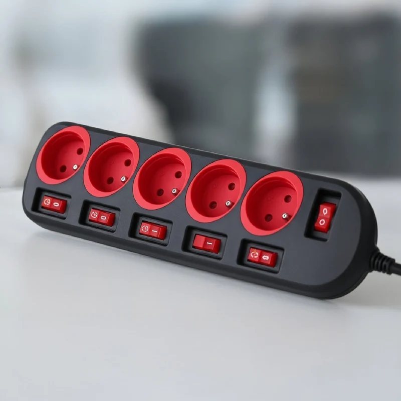 Maclean power strip, 5 socket extension cable, with switches, 250VAC/10A, 1.5m, MCE204