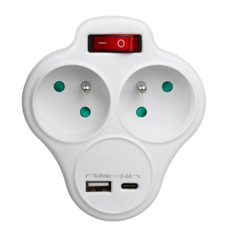 Maclean Power Outlet, 2-Outlet Power Strip with USB A/C 2.4A, Type E, 2x16A, MCE336 E