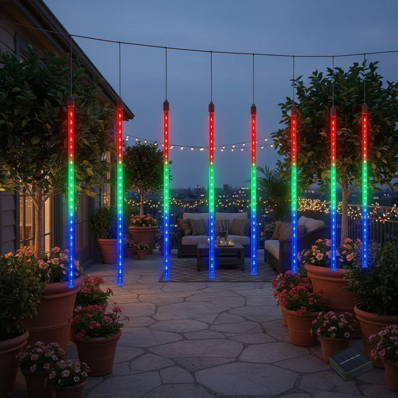 Maclean MCE411 LED Solar Fairy Lights String 144 LED RGB Battery IP44 Icicle Christmas Tree