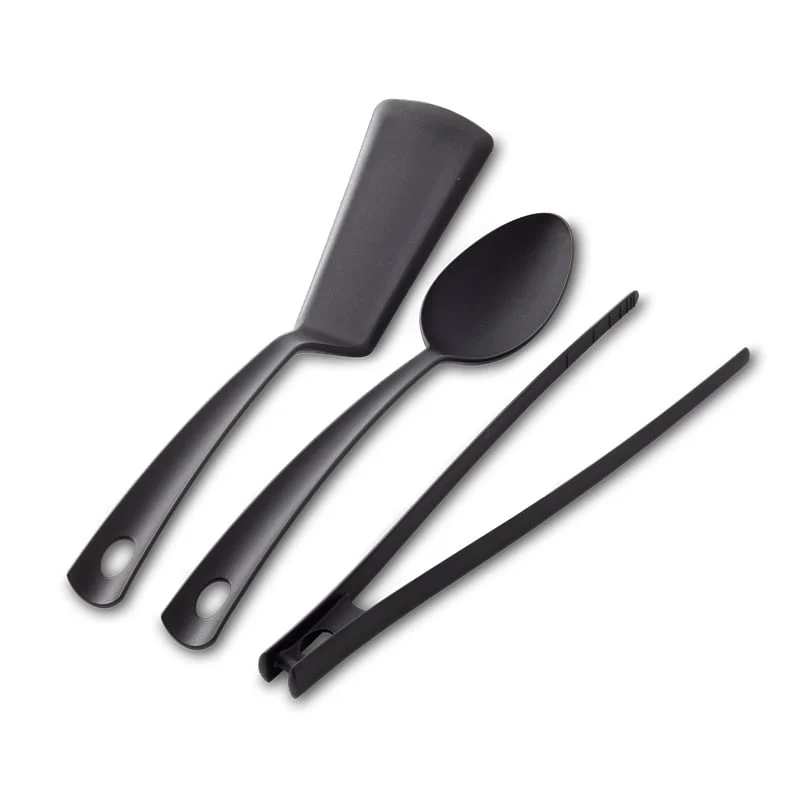 Gastromax - Küchenset in Schwarz - Bratpfanne, Löffel und Zange