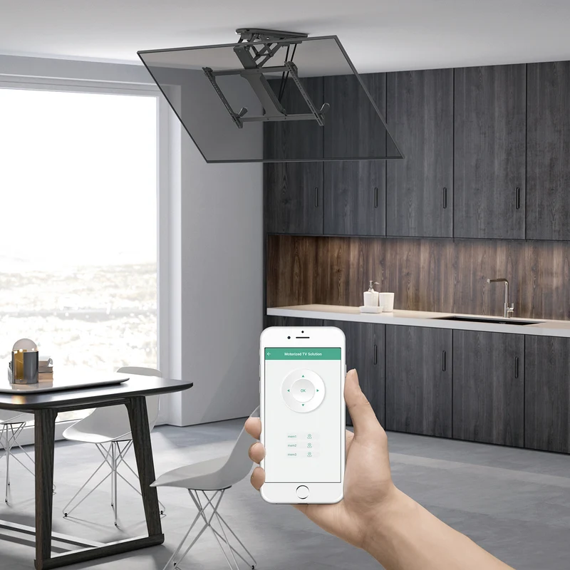 Maclean MC-880T Electric Ceiling TV Bracket WiFi Remote Control TUYA Mobile App Support, max VESA 600x400 Flat & Sloping Ceiling Wall Remote Control Smart 32"-70" 35kg