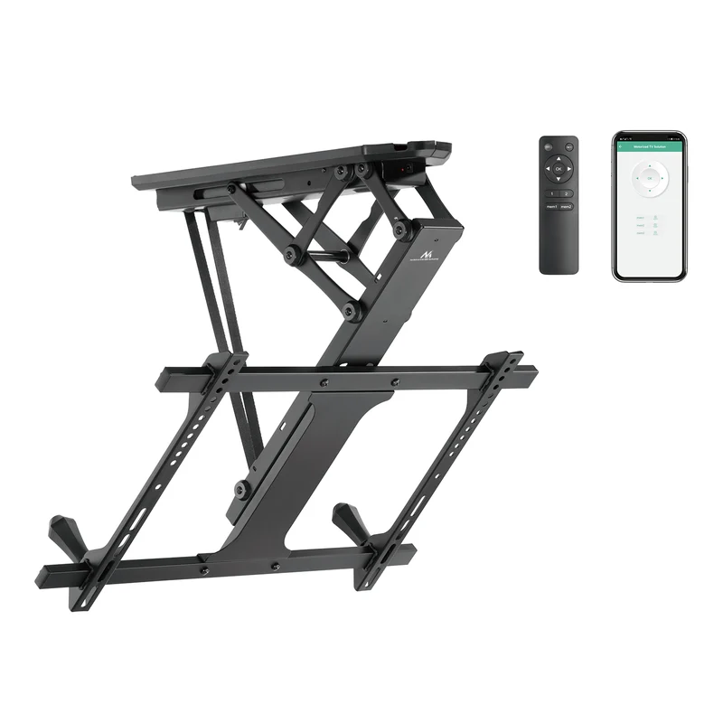 Maclean MC-880T Electric Ceiling TV Bracket WiFi Remote Control TUYA Mobile App Support, max VESA 600x400 Flat & Sloping Ceiling Wall Remote Control Smart 32"-70" 35kg