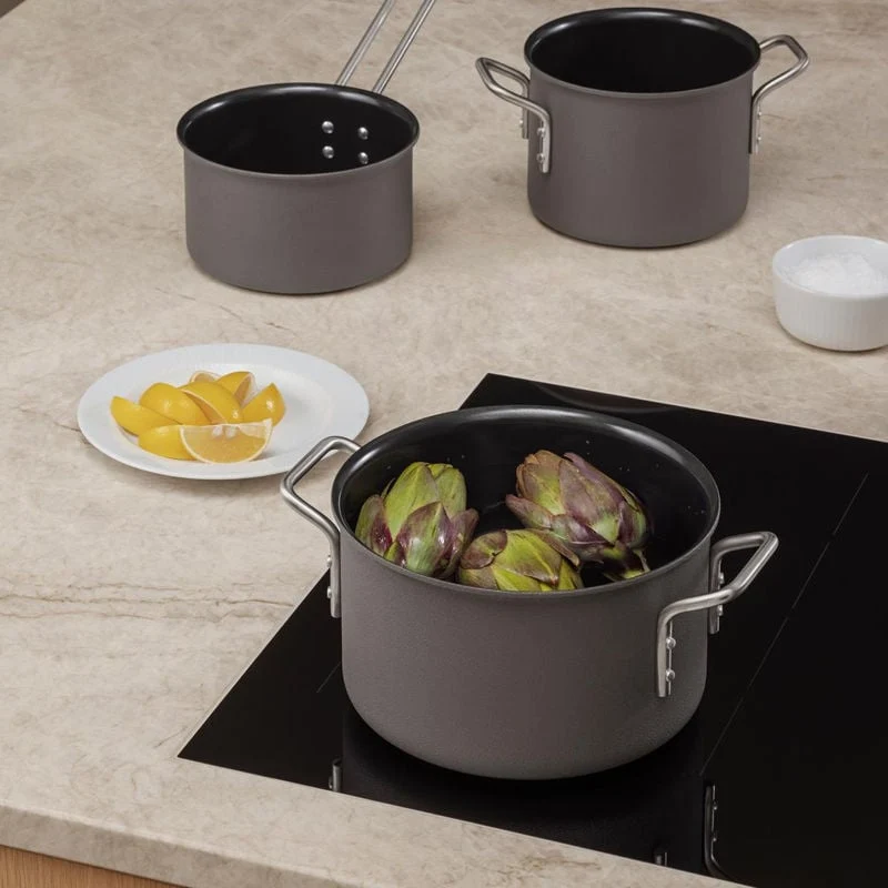 Eva Trio – Grey Line Topfset – 3-teilig, 1,1/2,5/3,8 Liter – Edelstahl – Slip-Let®-Beschichtung