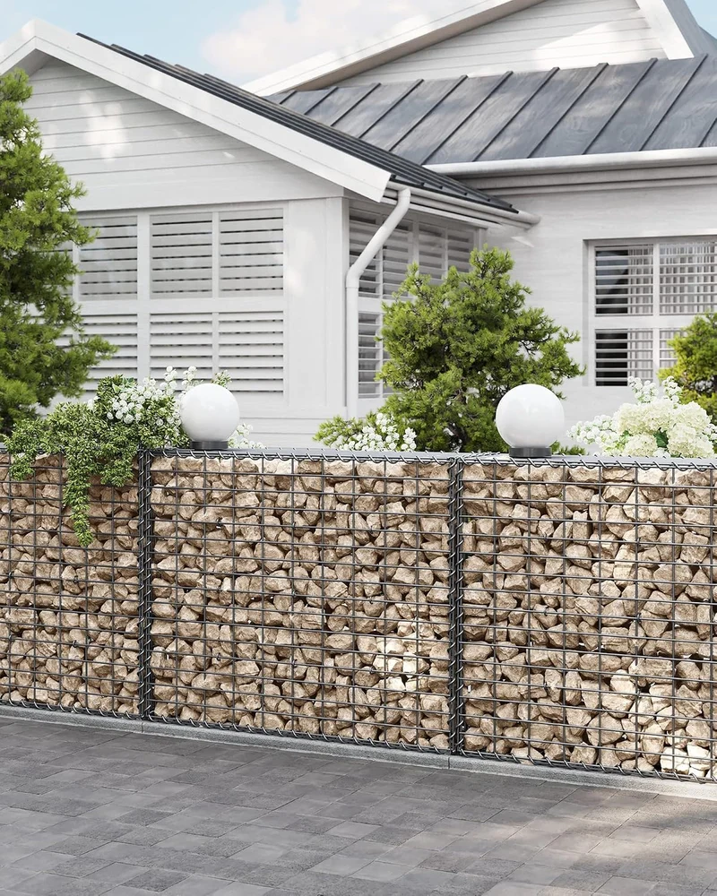 SONGMICS Gabionenkörbe, Metall-Steinkörbe mit 5 x 10 cm Maschenweite für Mauersteine, verzinkt, Stei