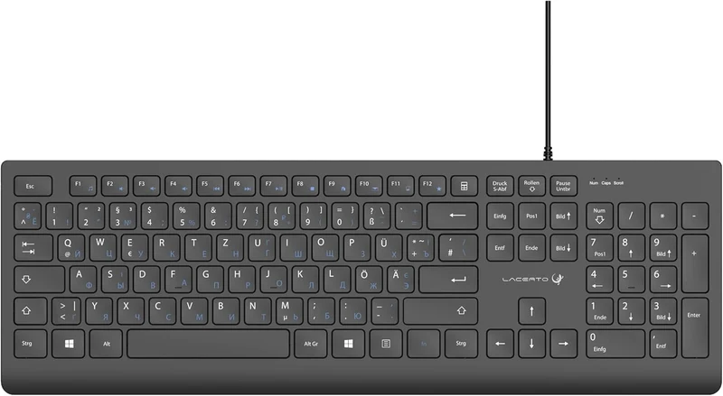 Russisch-Deutsche Multimedia Tastatur, USB, Spritzwassergeschützt | Russian-German Wired USB Multime