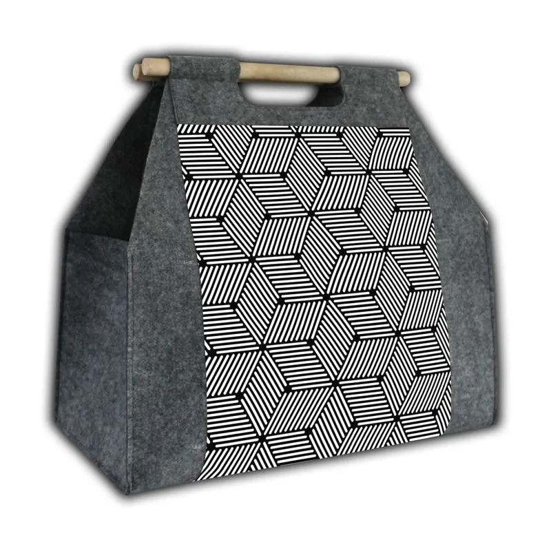 Rectangular firewood bag with a carrying handle, design: Cube