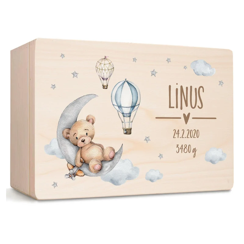 Little Deco Personalisierte Erinnerungsbox Baby Holzkiste mit Deckel | M - 30 x 20 x 13 cm | Erinner