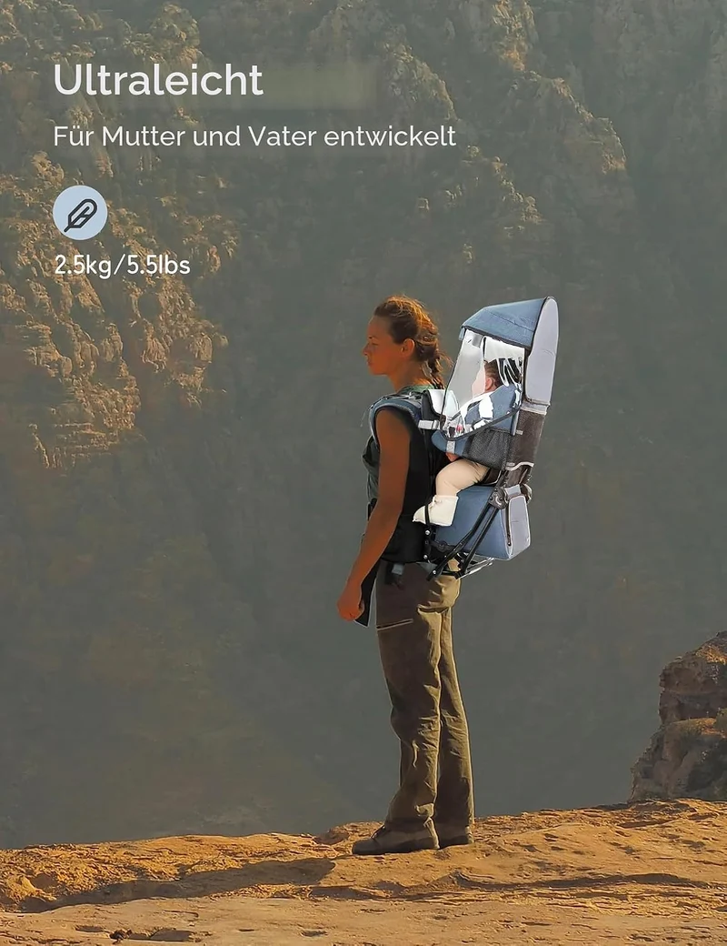 besrey Kraxe Kindertrage mit Aufbewahrungstasche, tragbare Kinderrückentrage für Reise, Kinderkraxe