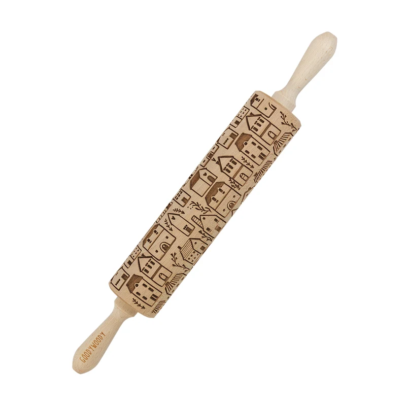Goody Woody engraved cake roller, 46 cm, beech wood, Scandinavian city