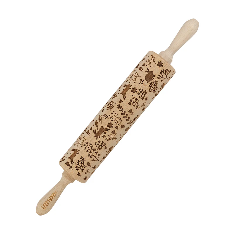 Goody Woody engraved rolling pin cake roller, 46 cm, beech wood, bunny design