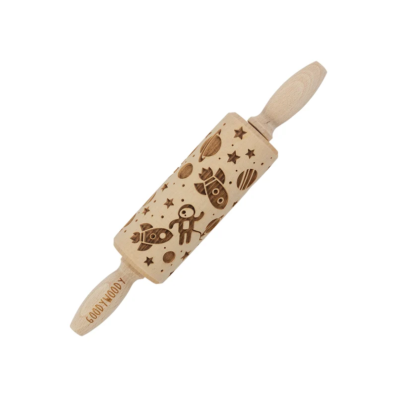 Goody Woody embossed rolling pin engraved cake roller, 23.5 cm, beech wood, cosmos pattern