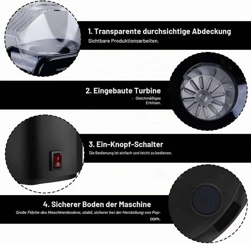 Popcornmaschine: 1200W HeissLuft Popcornmaschine, Selbstgemachte Popcorn Maker, Gesund& Ölfrei, 2 Mi
